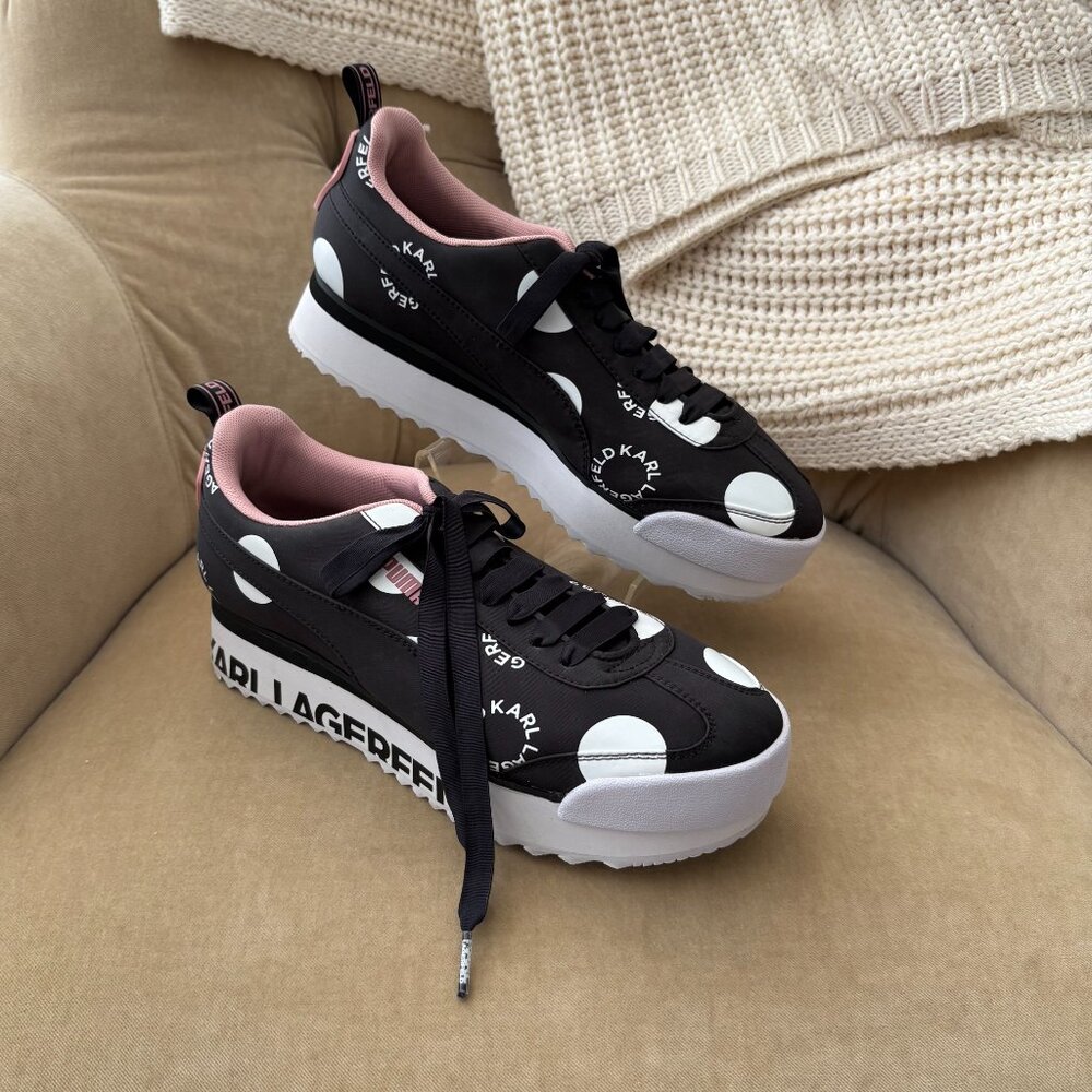 Auth PUMA X KARL LAGERFELD Iconic Roma Amor Polka Dot Platform Sneakers
